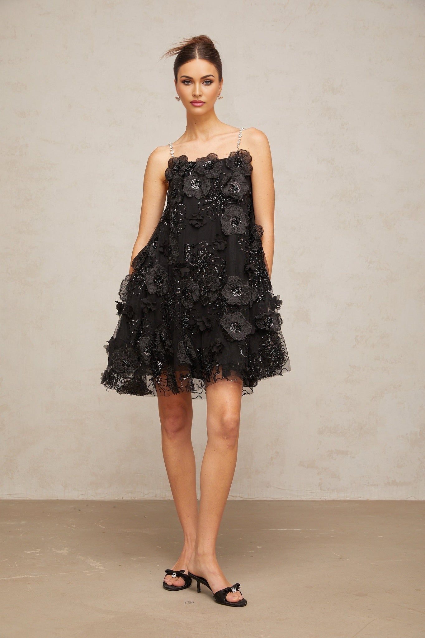 Kaitlyn Mini Dress Crystal Flower Embellished