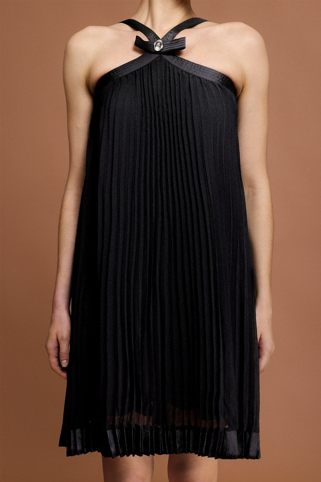 Kali Black Bowknot Sleeveless Pleated Mini Dress