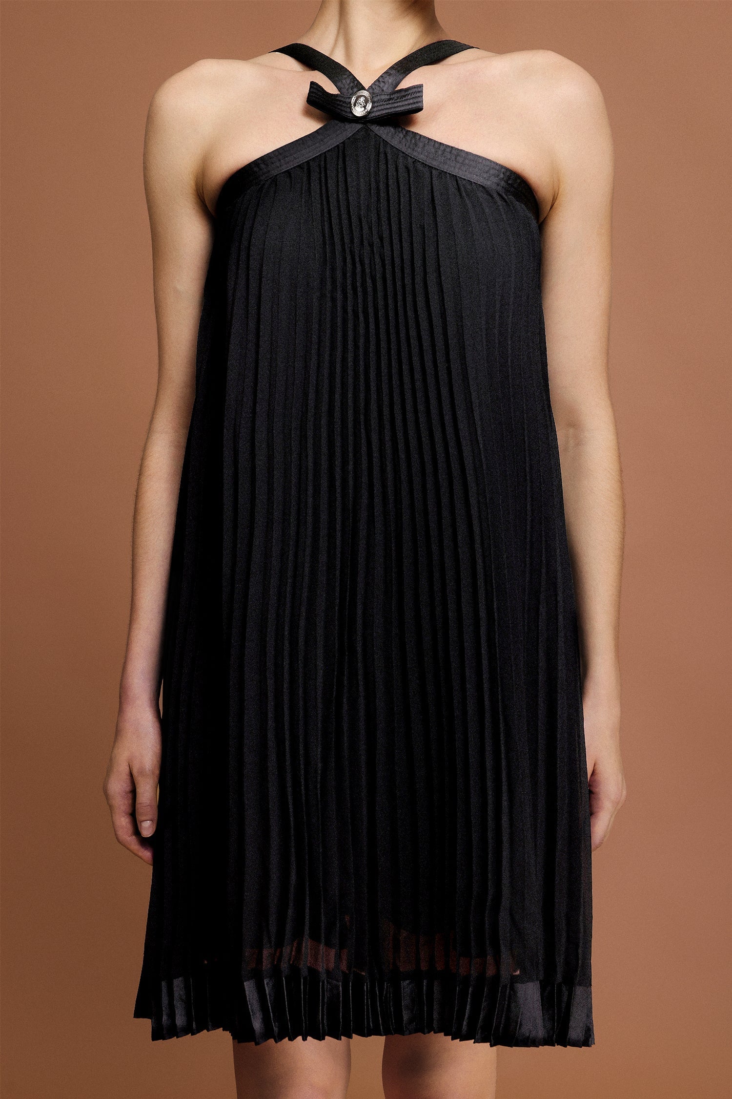 Kali Black Bowknot Sleeveless Pleated Mini Dress