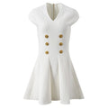 Kali Dress - Flattering Fit - and - Flare Silhouette - Military - Inspired Design - Slim Bodice With Flared Skirt - Gold - Tone Buttons
