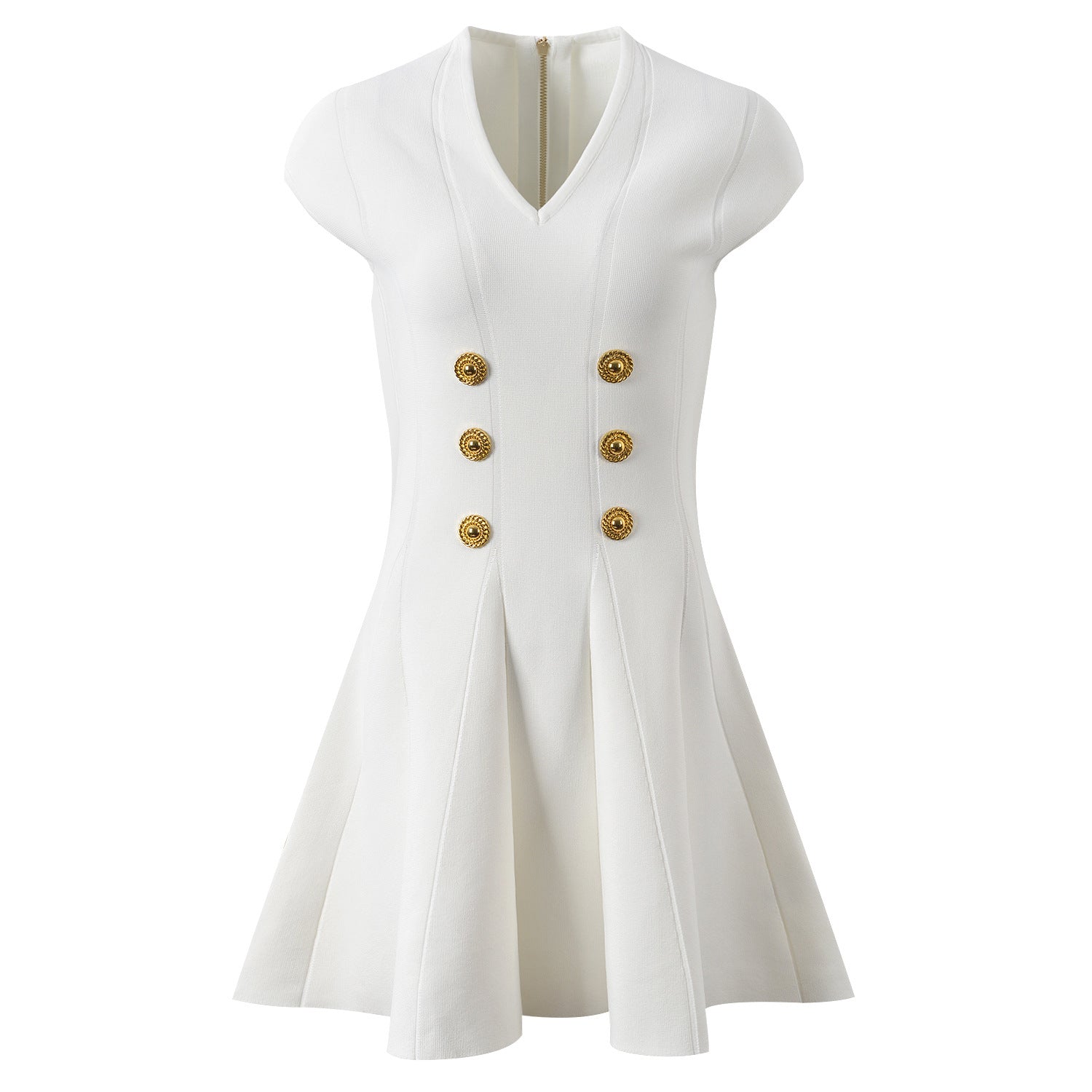 Kali Dress - Flattering Fit - and - Flare Silhouette - Military - Inspired Design - Slim Bodice With Flared Skirt - Gold - Tone Buttons