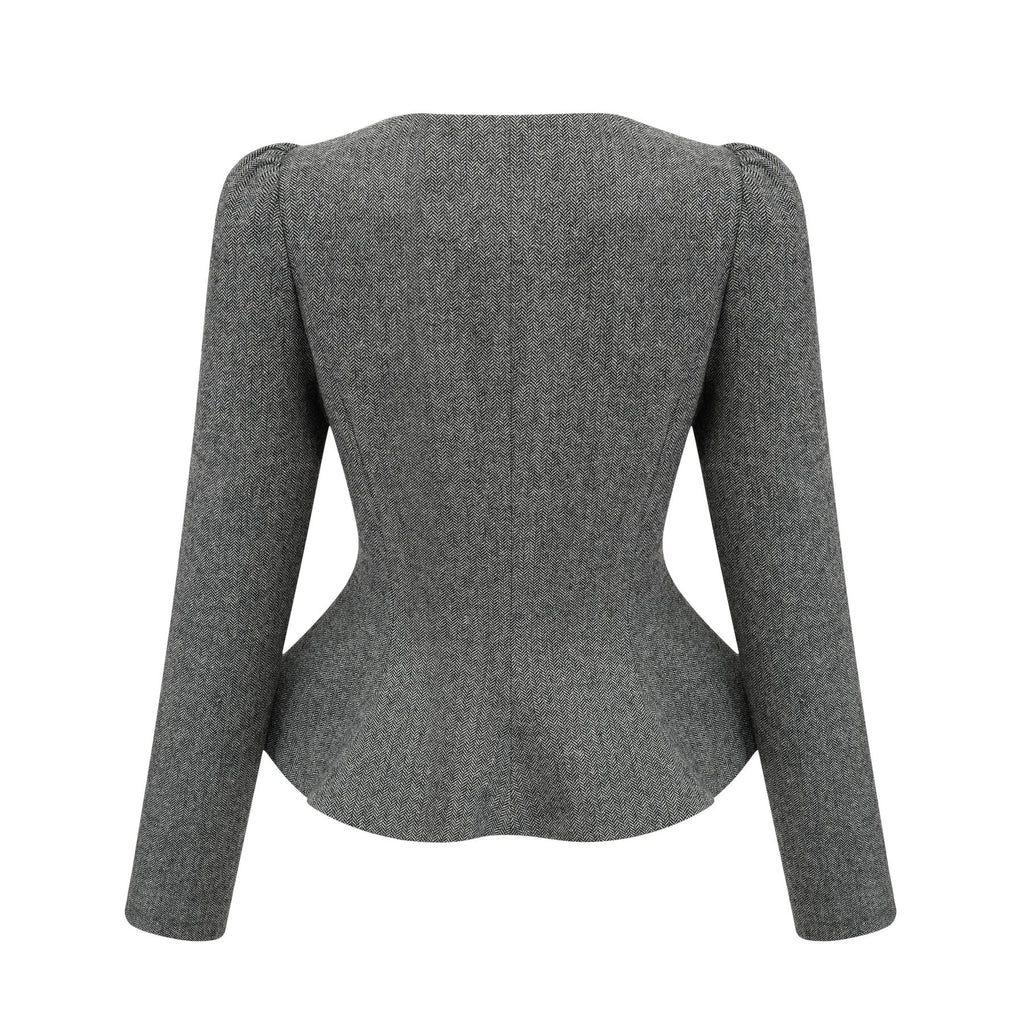 Kali Top & Shorts Herringbone Grey Peplum Crystal Embellished