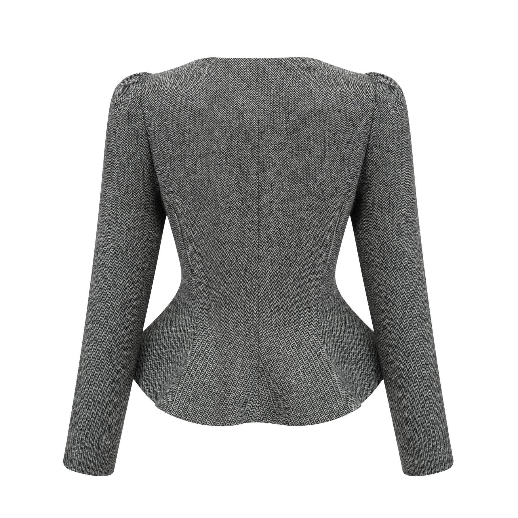 Kali Top & Shorts Herringbone Grey Peplum Crystal Embellished