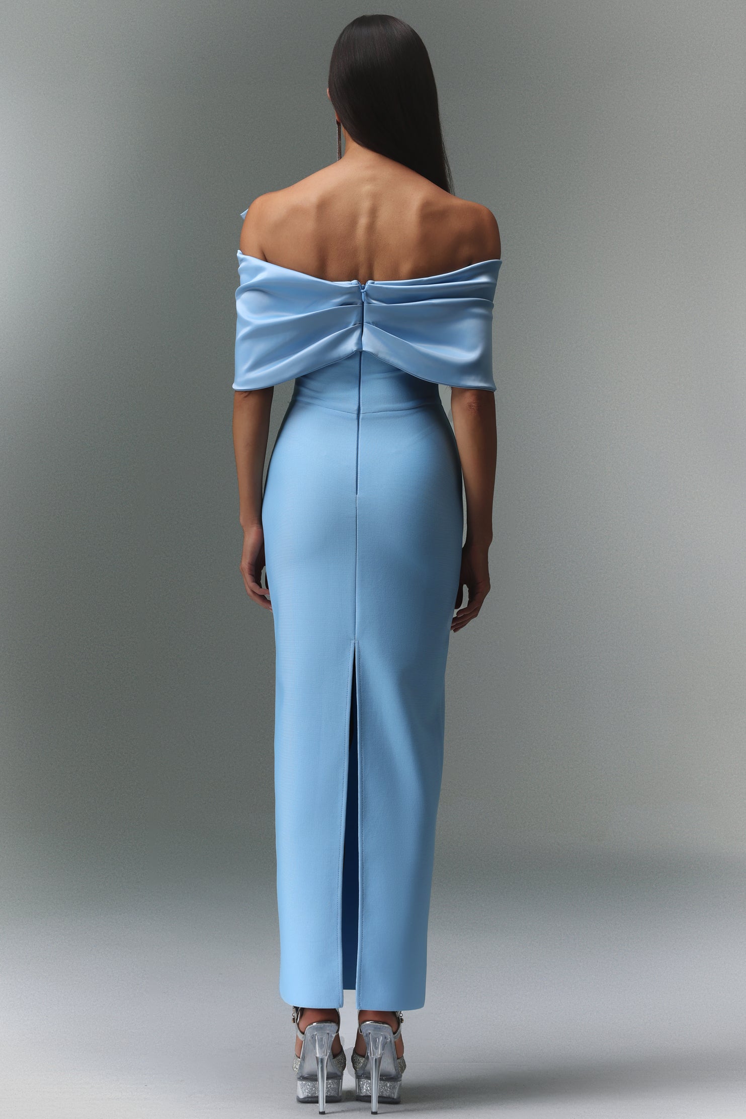 Kara Blue Off-The-Shoulder Maxi Dress with Bow Detail