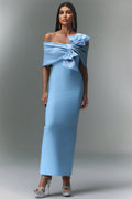 Kara Blue Maxi Dress with Dramatic Bow Detail