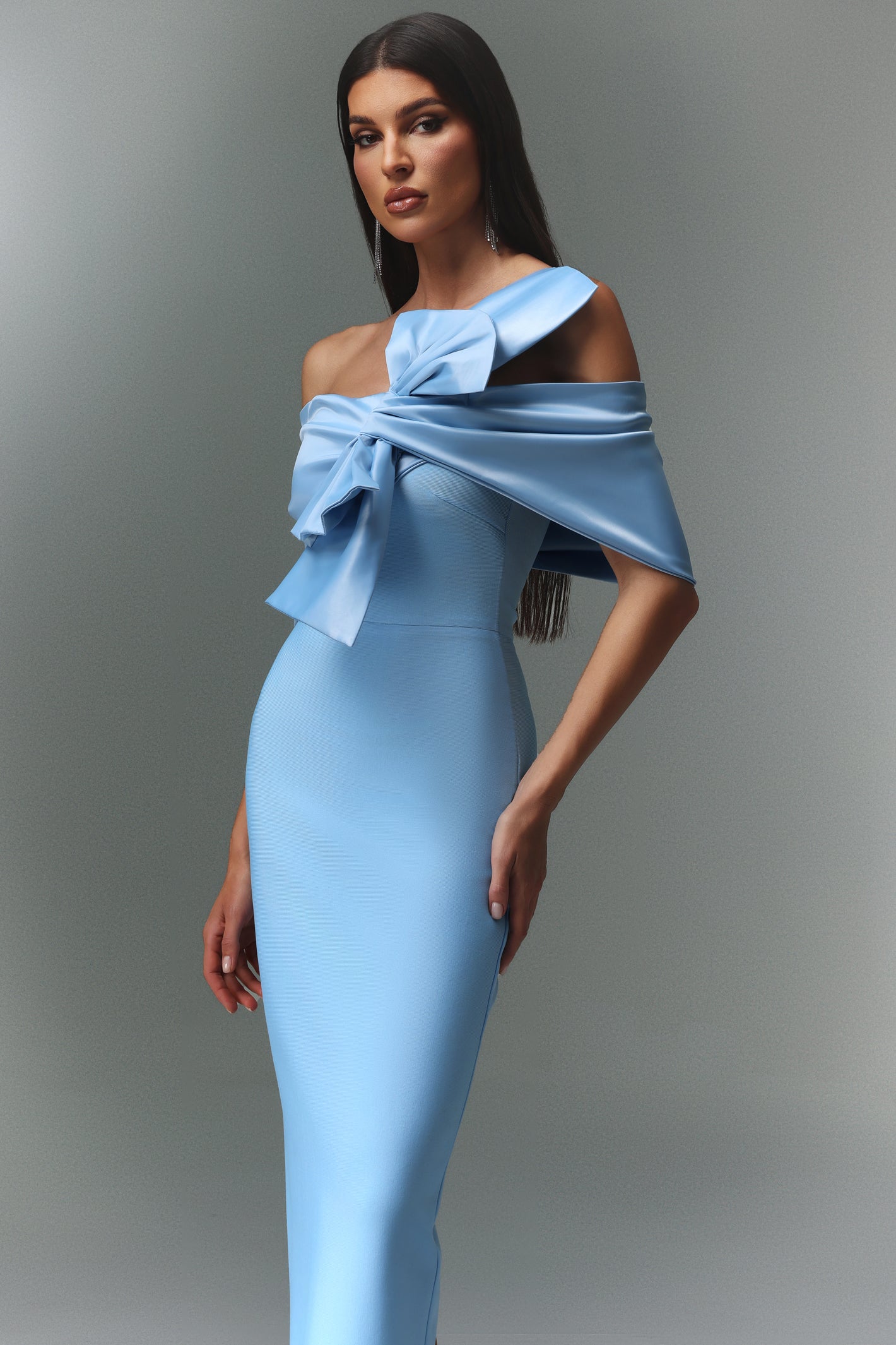 Kara Blue Off-Shoulder Bow Detail Maxi Dress