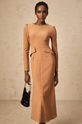 Karina Khaki Midi Dress with Sequin Embellishment