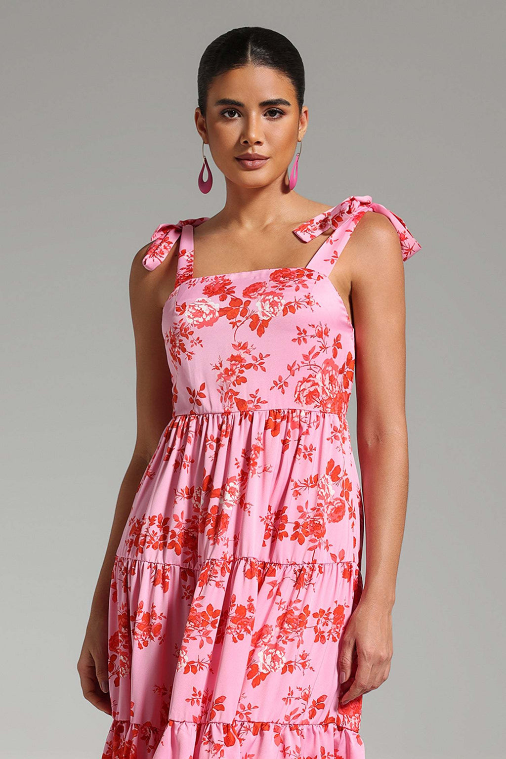 Katherine Pink Floral Tiered Midi Dress