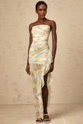 Katherine Vibrant Blue Floral Maxi Dress with Off - Shoulder and Open Back