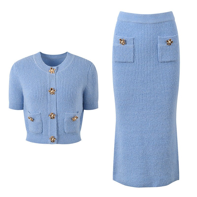 Kayla Cardigan & Skirt Set - Classic Two - Piece Design - Form - Fitting Silhouette - Textured Knit Fabric - Elegant Layered Look - Vintage - Inspired Style