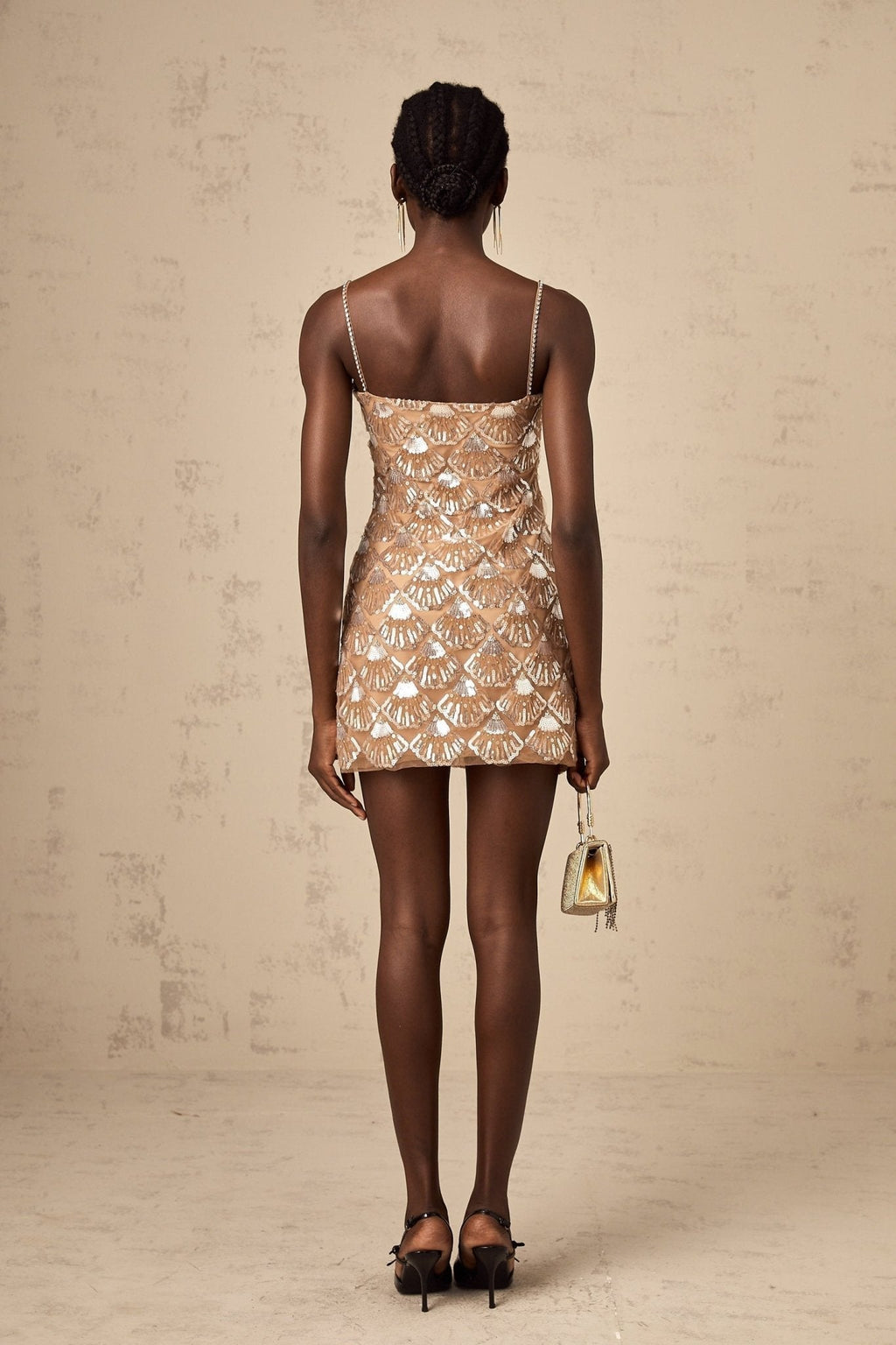 Kayleigh Mini Dress - Sleeveless Square Neck Sequin Bow Embellishment