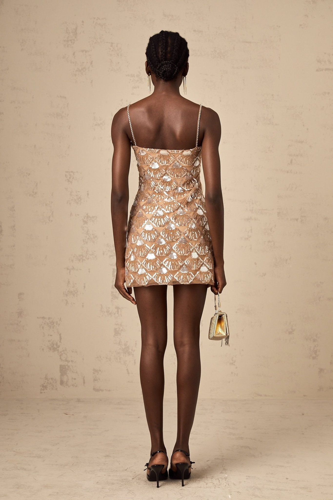 Kayleigh Mini Dress - Sleeveless Square Neck Sequin Bow Embellishment