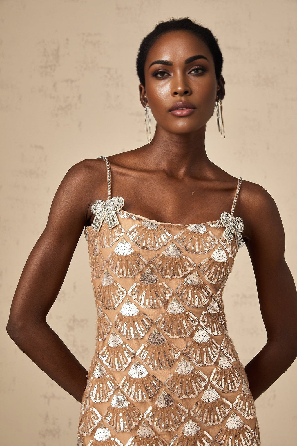 Kayleigh Mini Dress - Sleeveless Square Neck Sequin Bow Embellishment