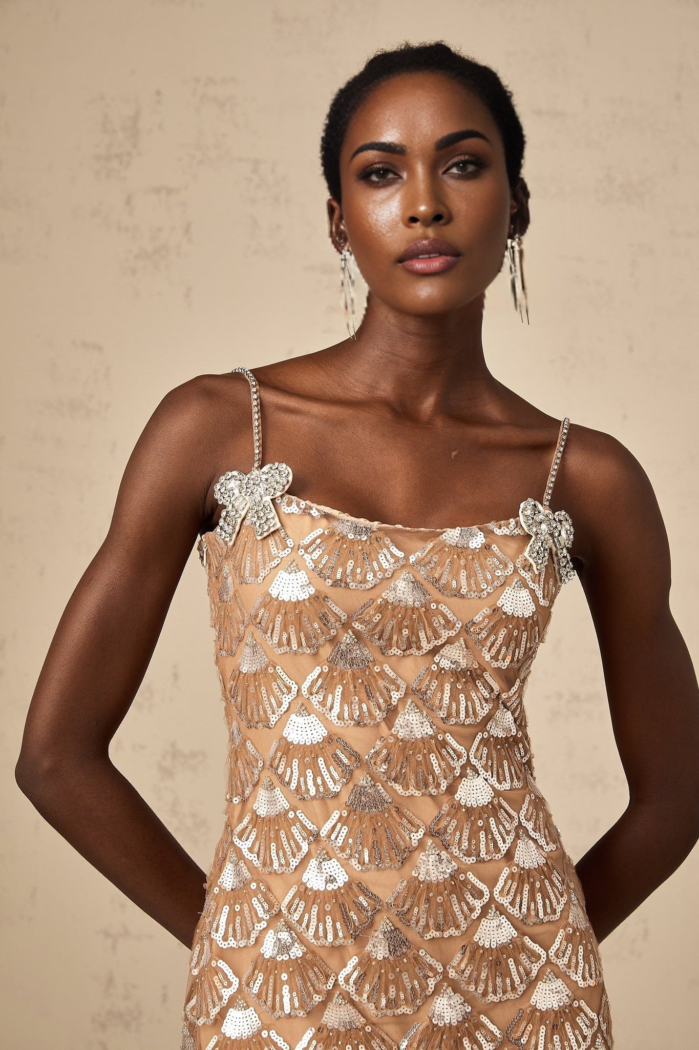 Kayleigh Mini Dress - Sleeveless Square Neck Sequin Bow Embellishment