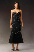 Kaylie Black Embellished V-Neck Fishtail Dress