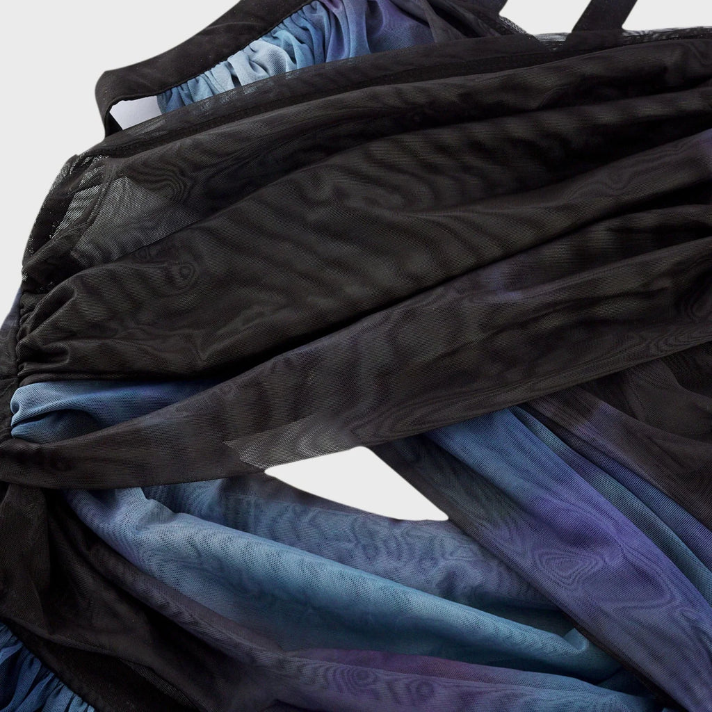 Kaylie Blue to Black Ombre Maxi Dress with Pleats, Halter Bustier and Slit