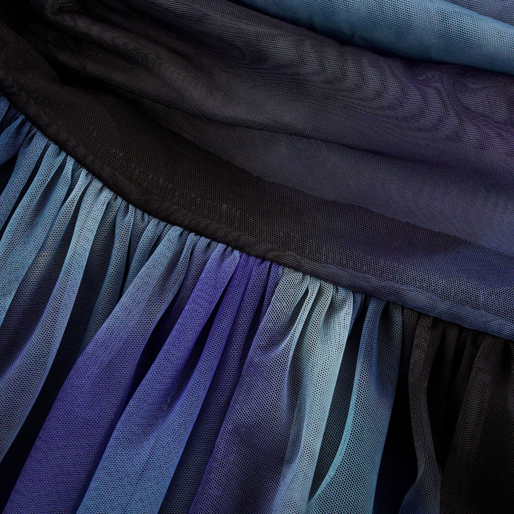 Kaylie Blue to Black Ombre Maxi Dress with Pleats, Halter Bustier and Slit
