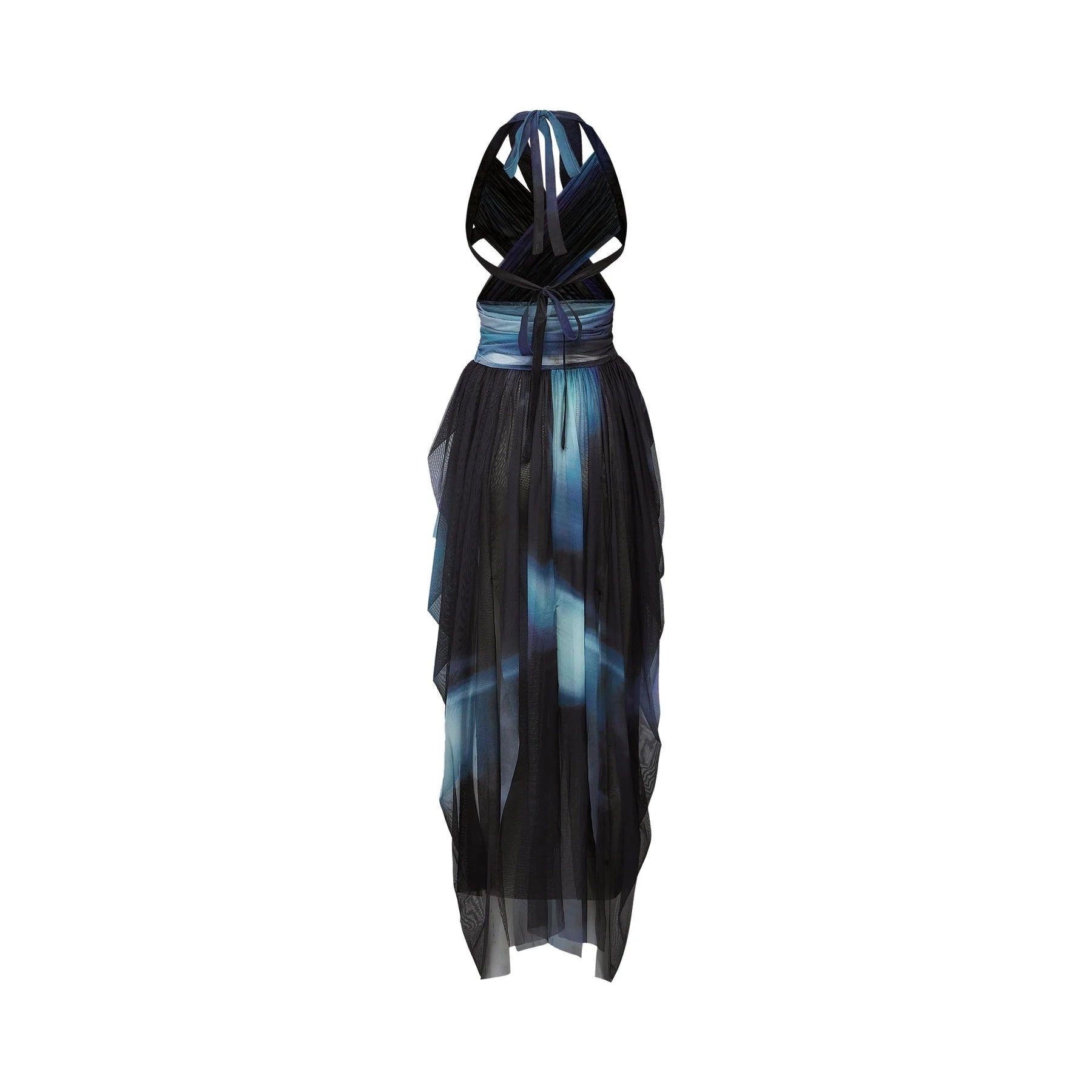Kaylie Blue to Black Ombre Maxi Dress with Pleats, Halter Bustier and Slit