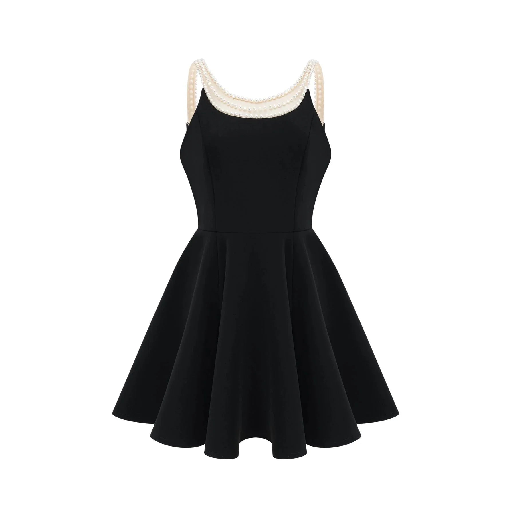 Kaylie Mini Dress Black Faux - Pearl Embellished Flounce Hem