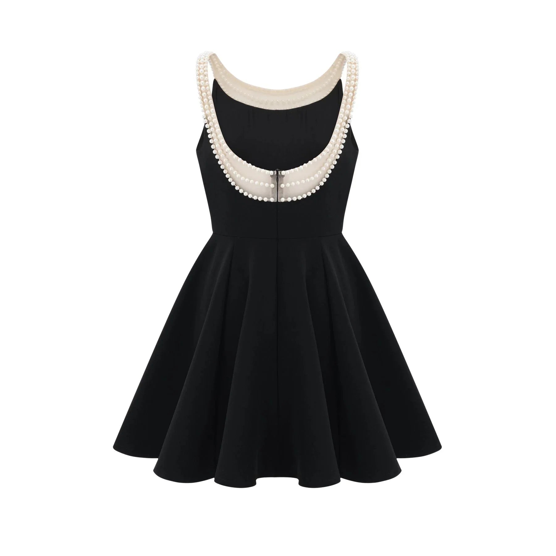 Kaylie Mini Dress Black Faux - Pearl Embellished Flounce Hem