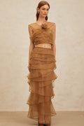 Kaylie Top & Skirt - Sleeveless - Layered Design - 3D - Petal Detailing - Cropped - Maxi Length