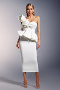 Kendra White One-Shoulder Ruffled Asymmetrical Dress for Cocktail Parties and Weddings
