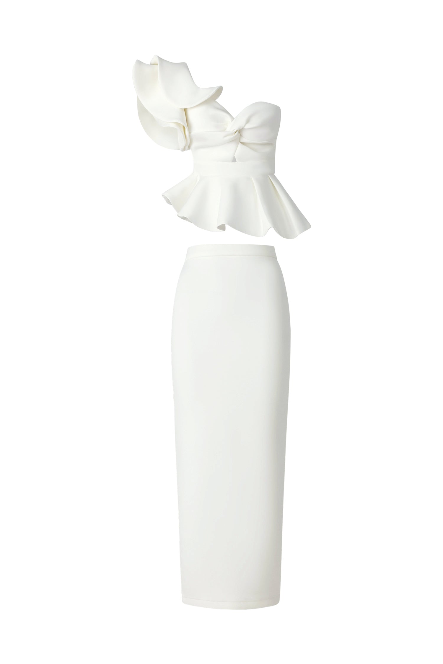 Kendra White One Shoulder Ruffled Peplum Dress for Cocktail Parties and Weddings