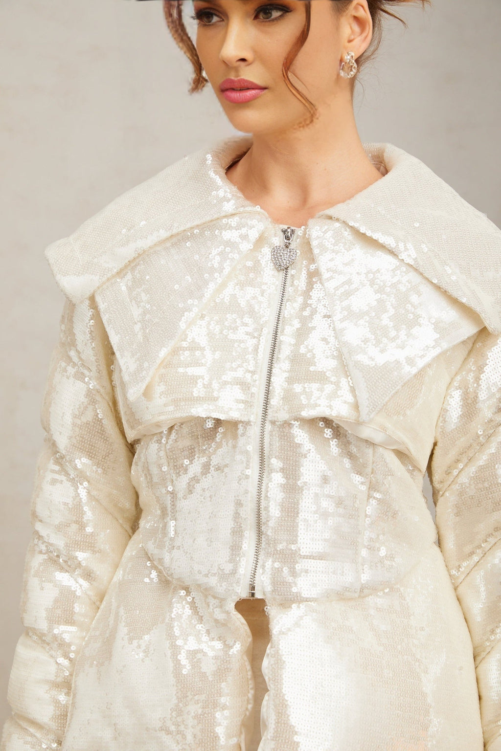 Kenzie Coat Kenzie Sequin White Down Sailor Collar Coat