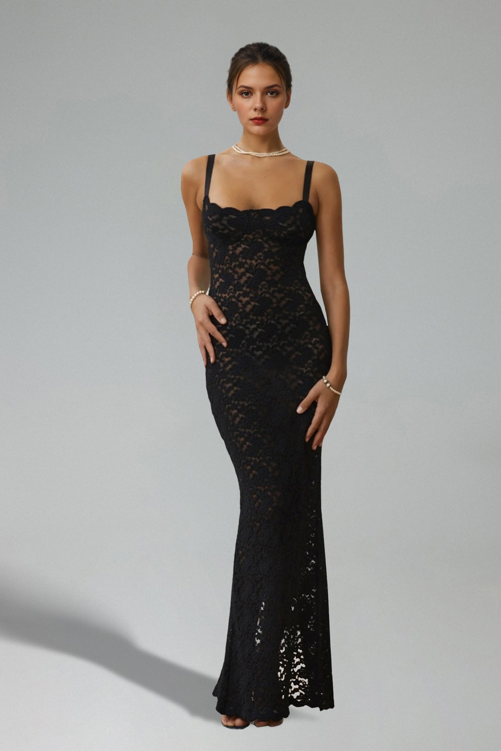 Khloe Black Lace Maxi Dress for Evening Events and Special Occasions