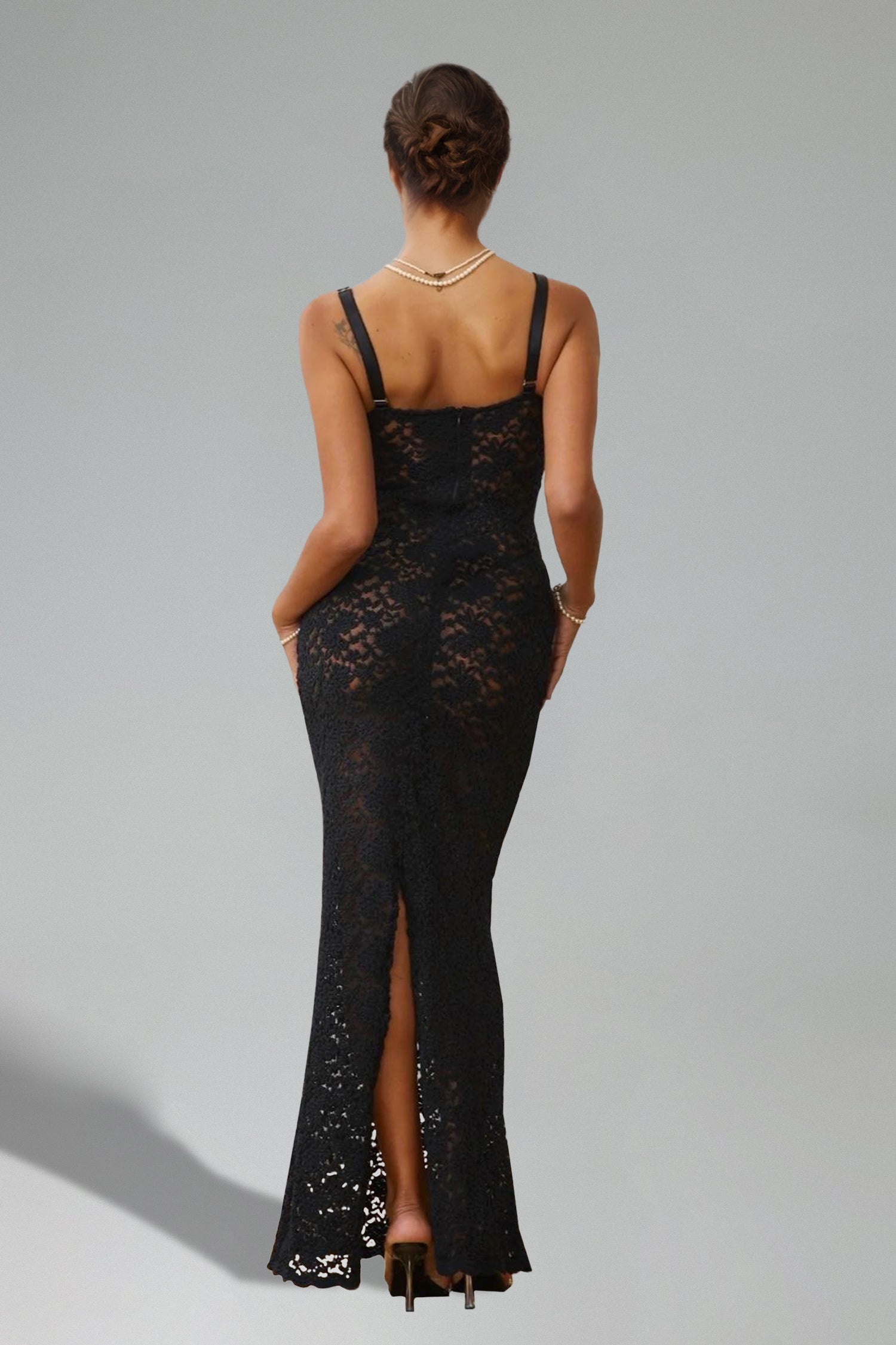 Khloe Black Lace Sleeveless Maxi Dress for Evening Events or Special Occasions