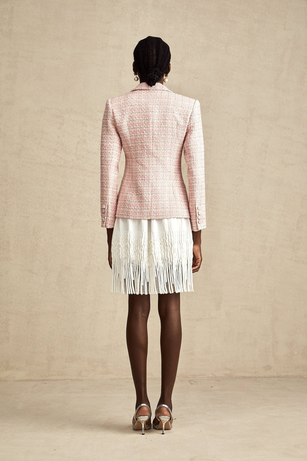 Khloe Blazer Pink Crystal Checked Tweed & Crystal Embellished