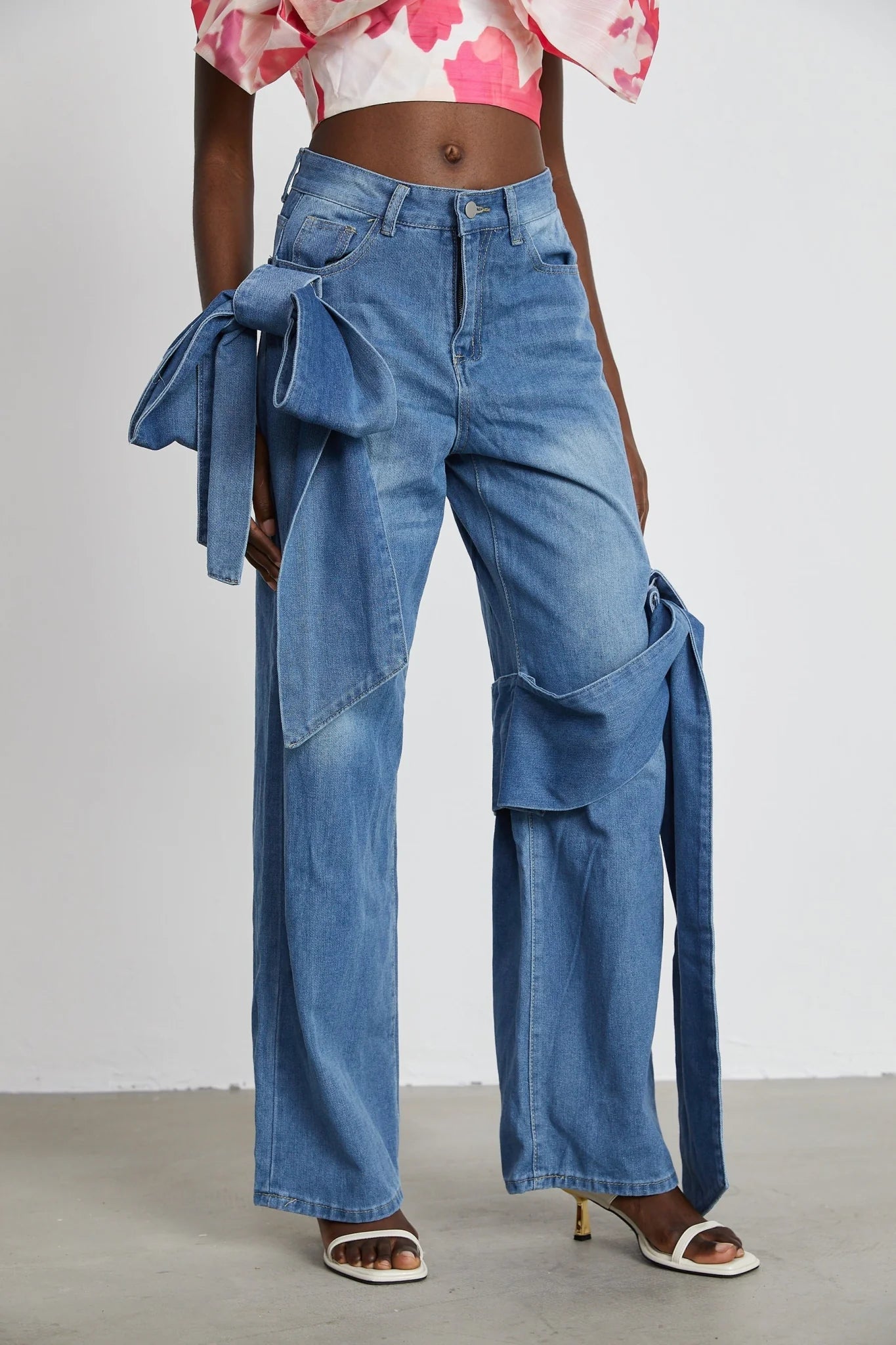 Khloe Jeans Wide Leg with Bow Detail