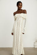 Kiara Elegant Maxi Dress in Neutrals with Long Sleeves