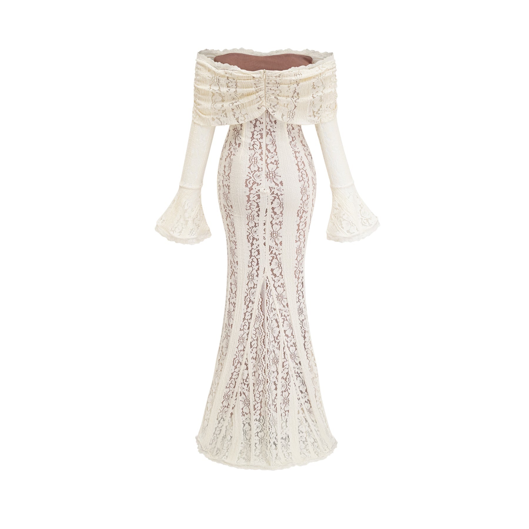 Kiara Elegant Maxi Dress in Neutrals with Long Sleeves