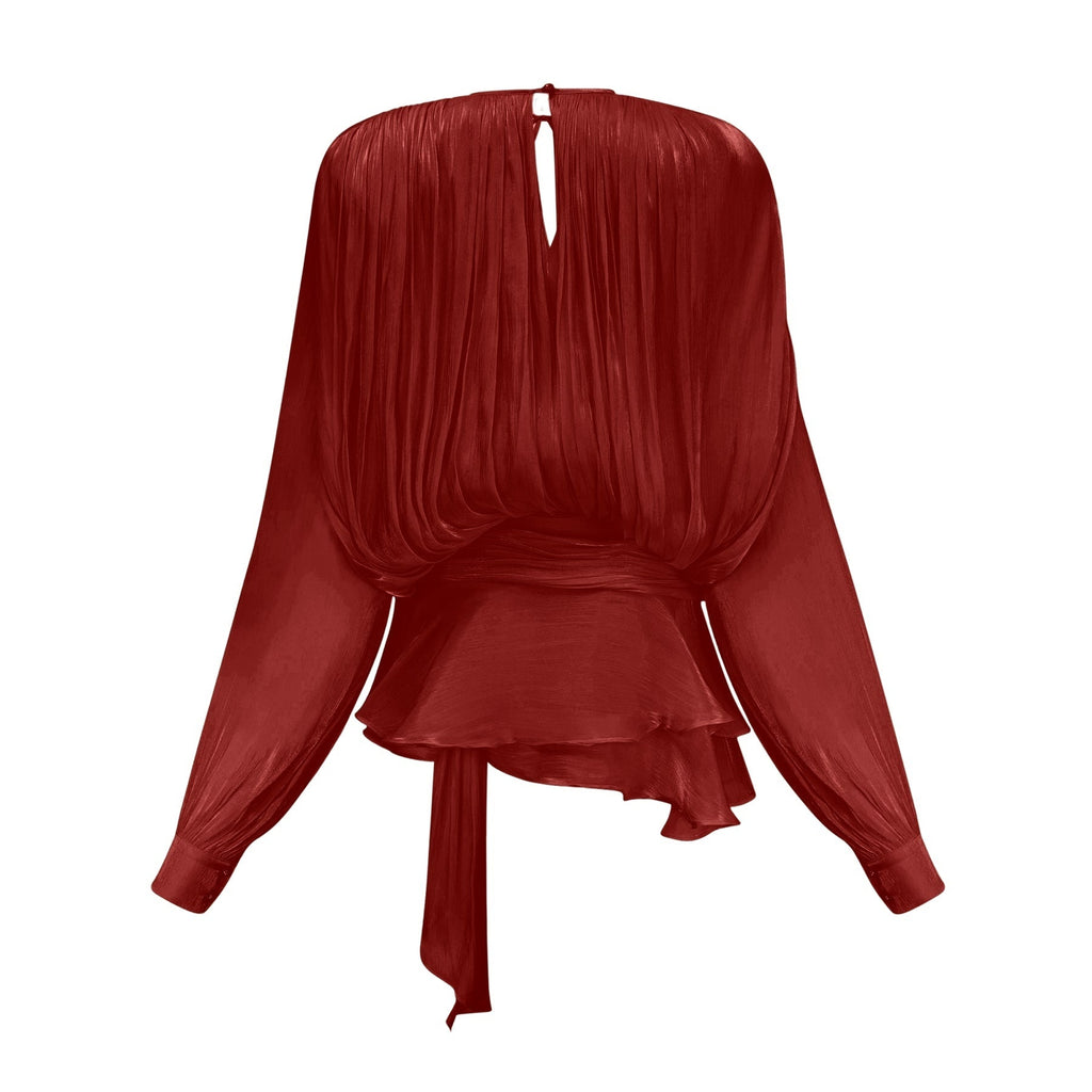 Kiara Mini Dress Twist Ruffle Red Glitter Draped Pleated Hem