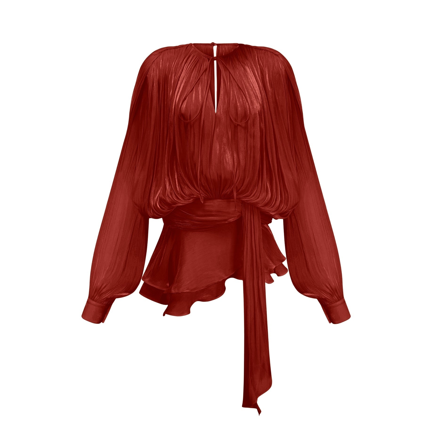 Kiara Mini Dress Twist Ruffle Red Glitter Draped Pleated Hem