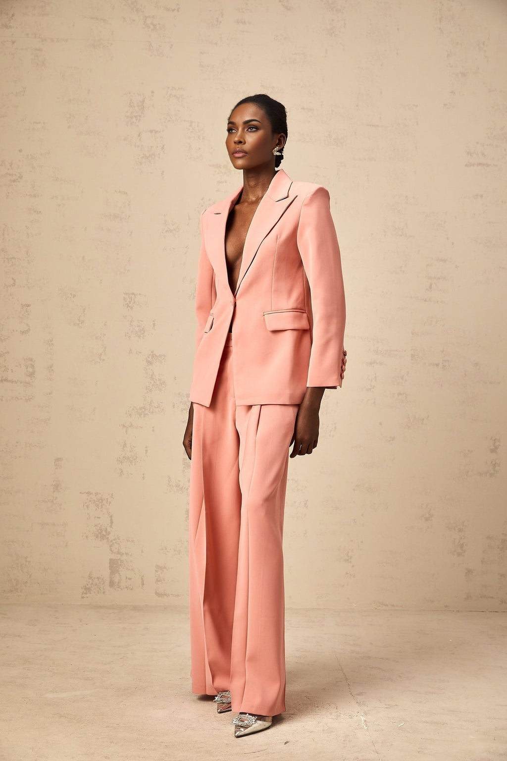 Kiera Blazer & Trousers Pink Embroidery Cut Out Set