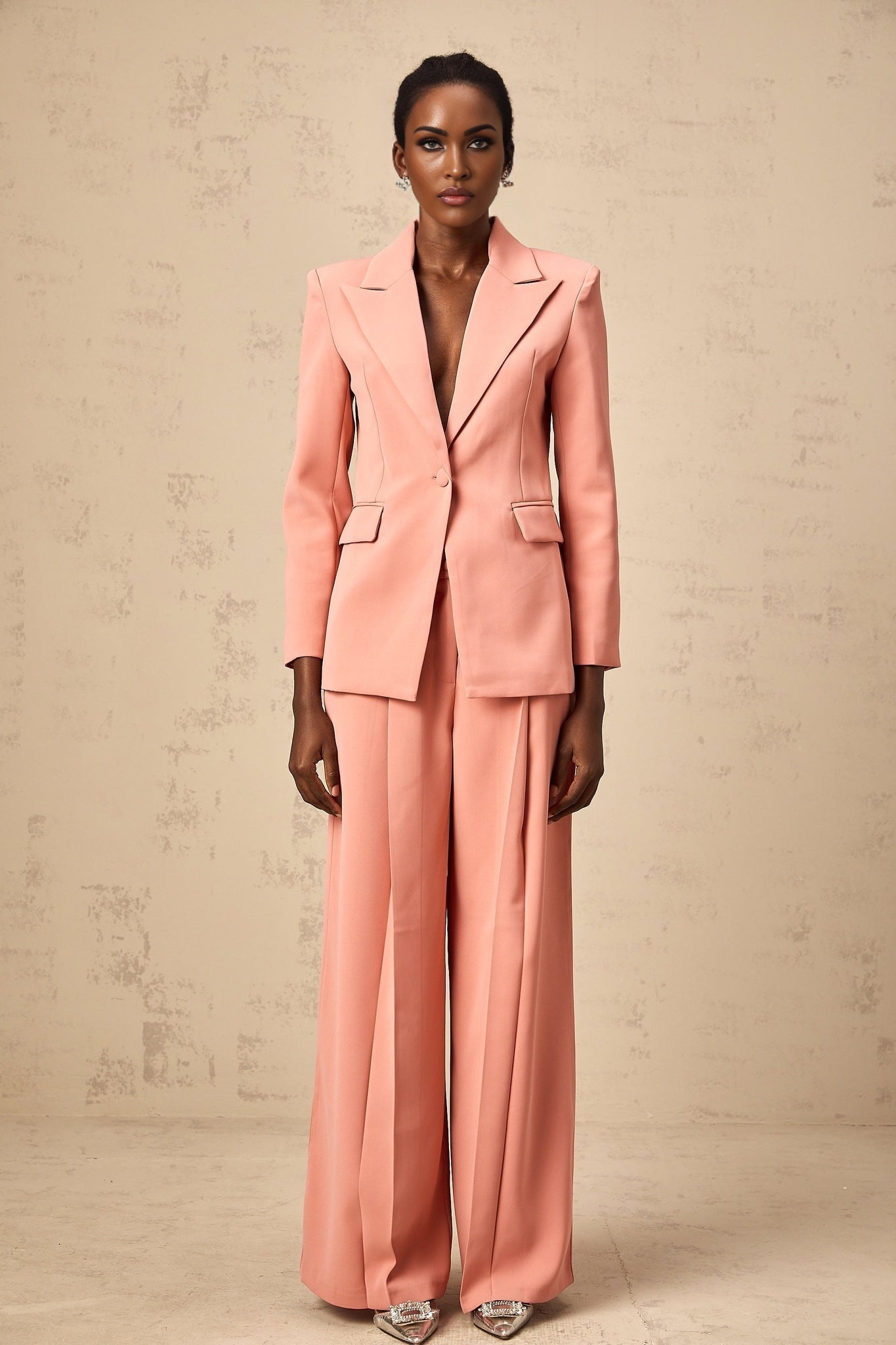 Kiera Blazer & Trousers - V neck - Cut - out design - Embroidery - Wide legs