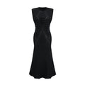 Kiera Midi Dress 3D Snake Pattern Godet Black & Flared