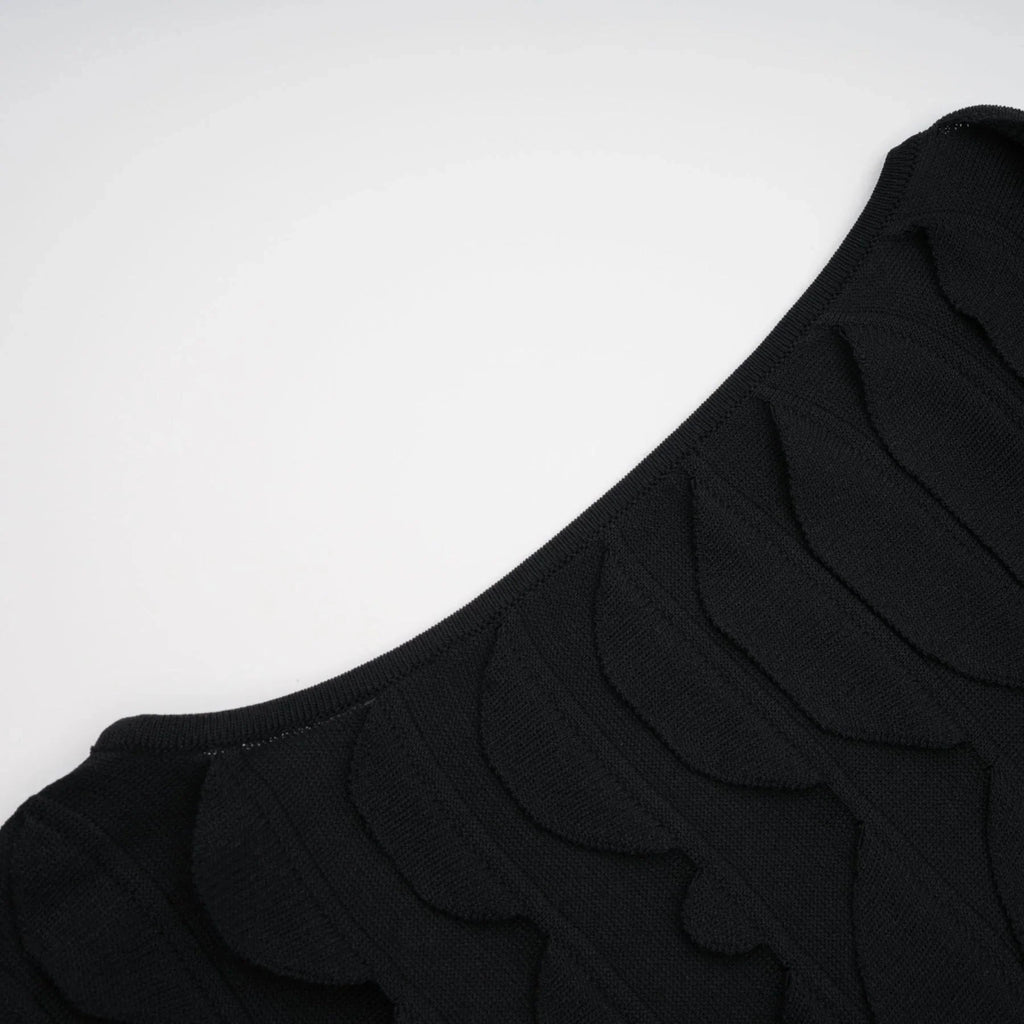 Kiera Midi Dress 3D Snake Pattern Godet Black & Flared