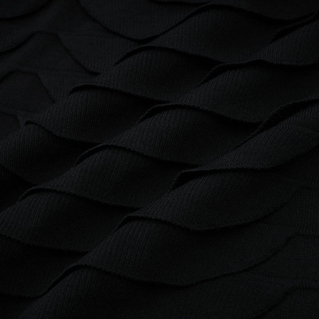Kiera Midi Dress 3D Snake Pattern Godet Black & Flared