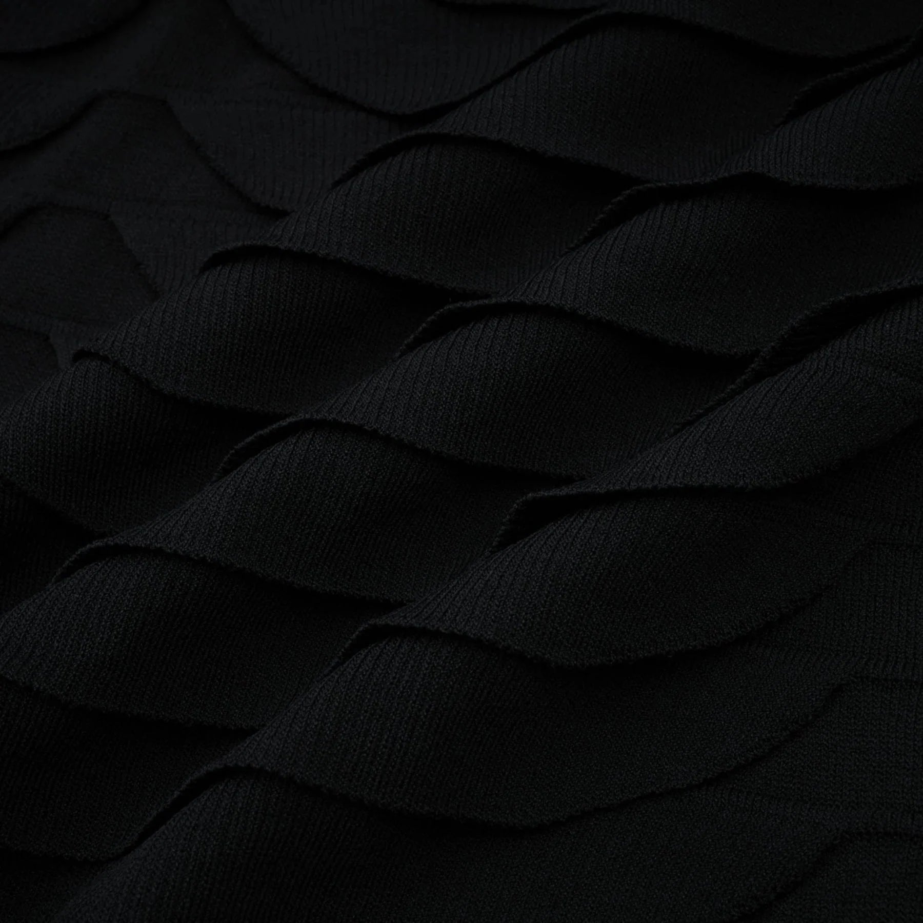Kiera Midi Dress 3D Snake Pattern Godet Black & Flared
