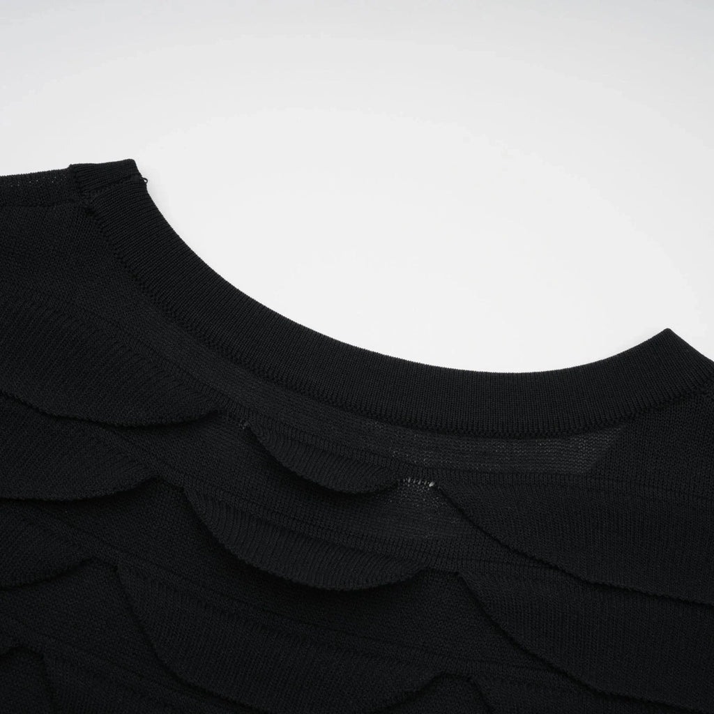 Kiera Midi Dress 3D Snake Pattern Godet Black & Flared