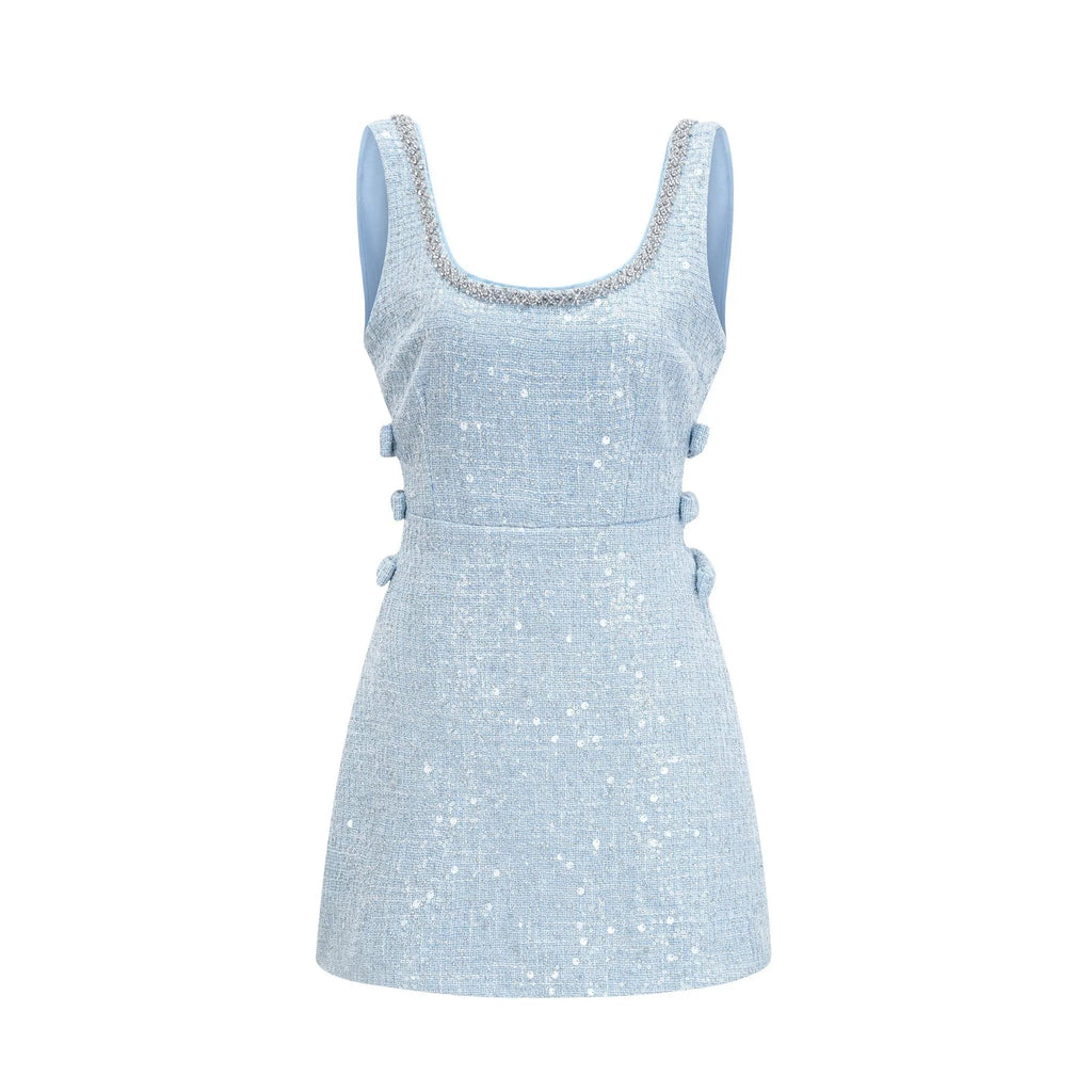 Kiera Mini Dress Blue Sequin Bow Cut Out & Crystal Embellishment