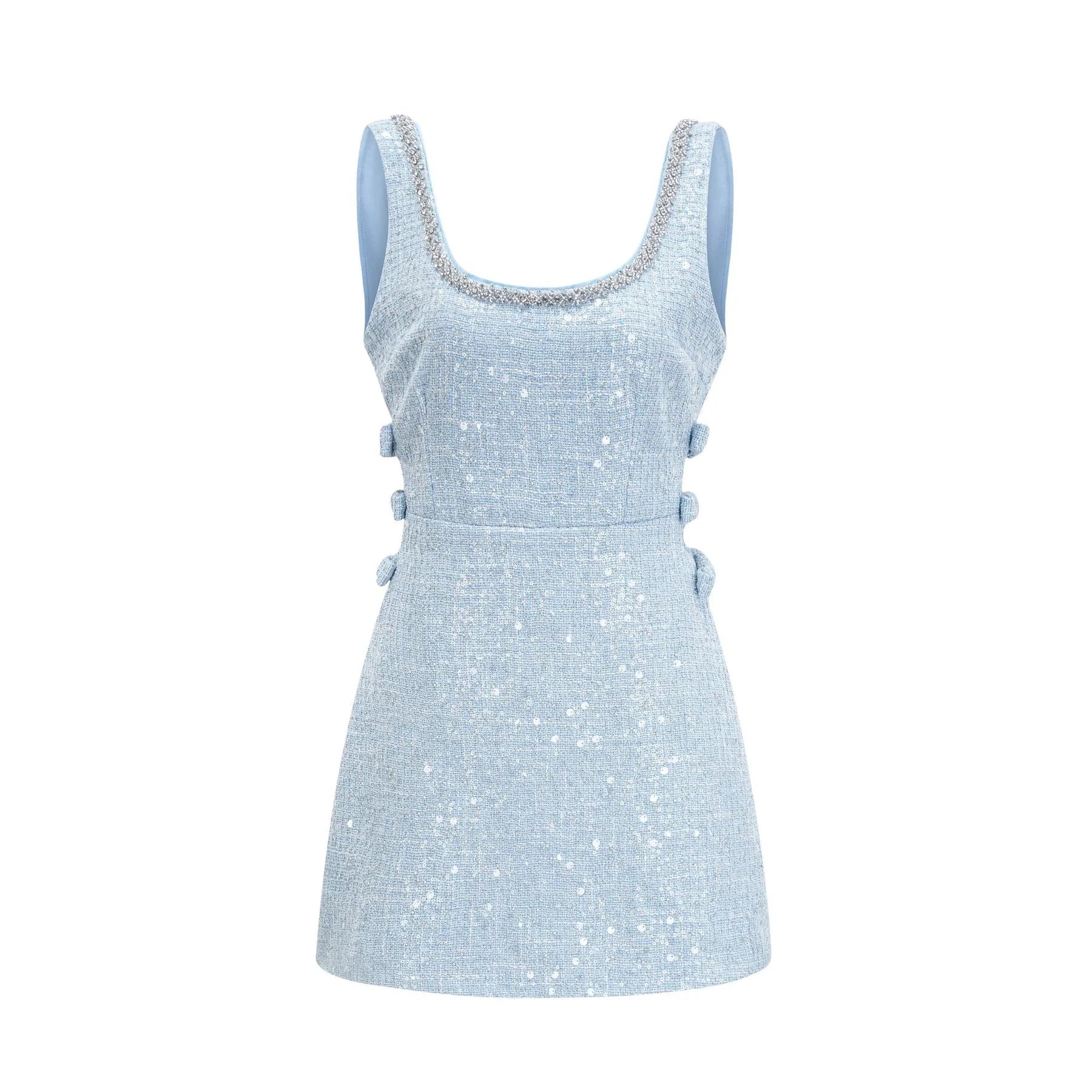 Kiera Mini Dress Blue Sequin Bow Cut Out & Crystal Embellishment