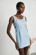 Kiera Mini Dress Blue Sequin Bow Cut Out & Crystal Embellishment