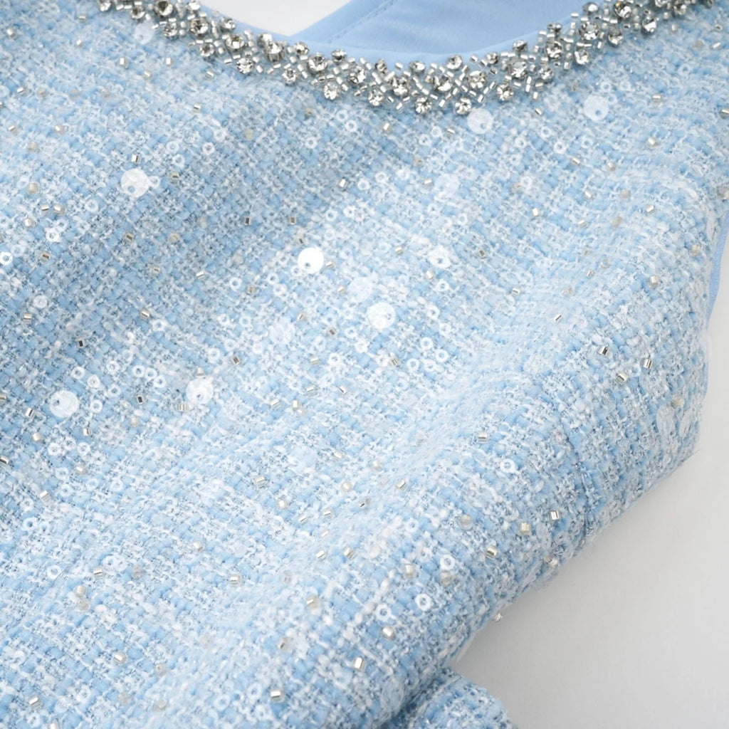 Kiera Mini Dress Blue Sequin Bow Cut Out & Crystal Embellishment