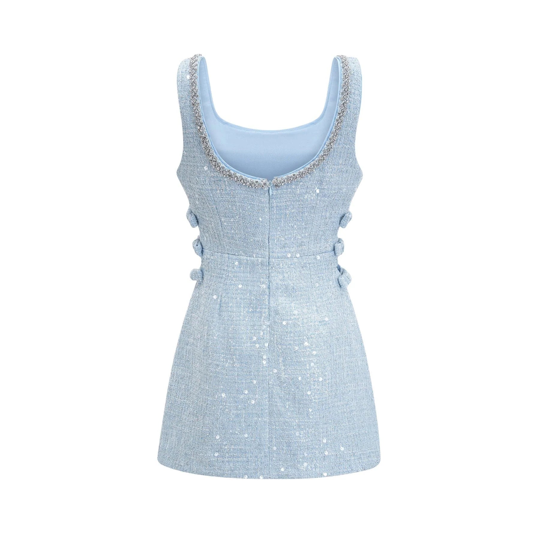 Kiera Mini Dress Blue Sequin Bow Cut Out & Crystal Embellishment