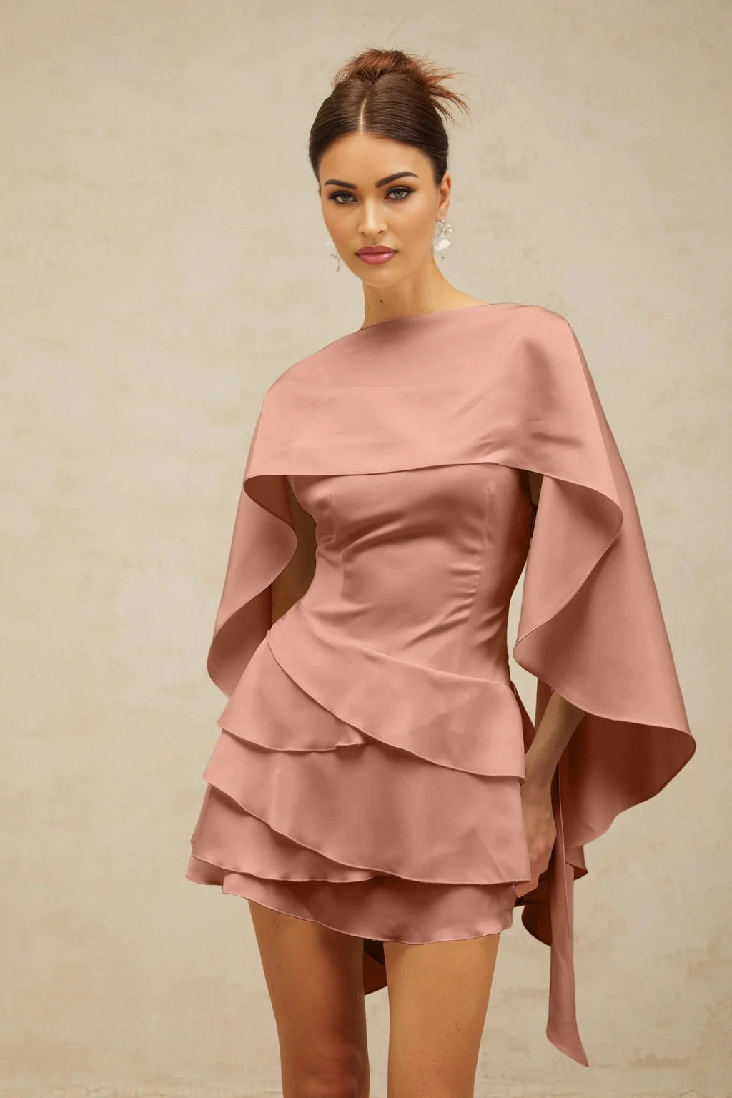 Kiera Mini Dress Pink Satin Ruffled Cocktail