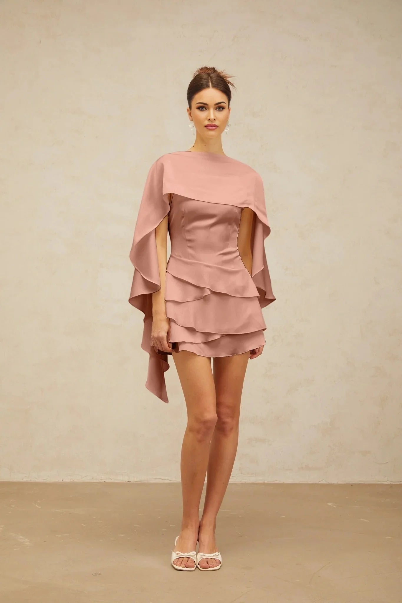 Kiera Mini Dress Pink Satin Ruffled Cocktail